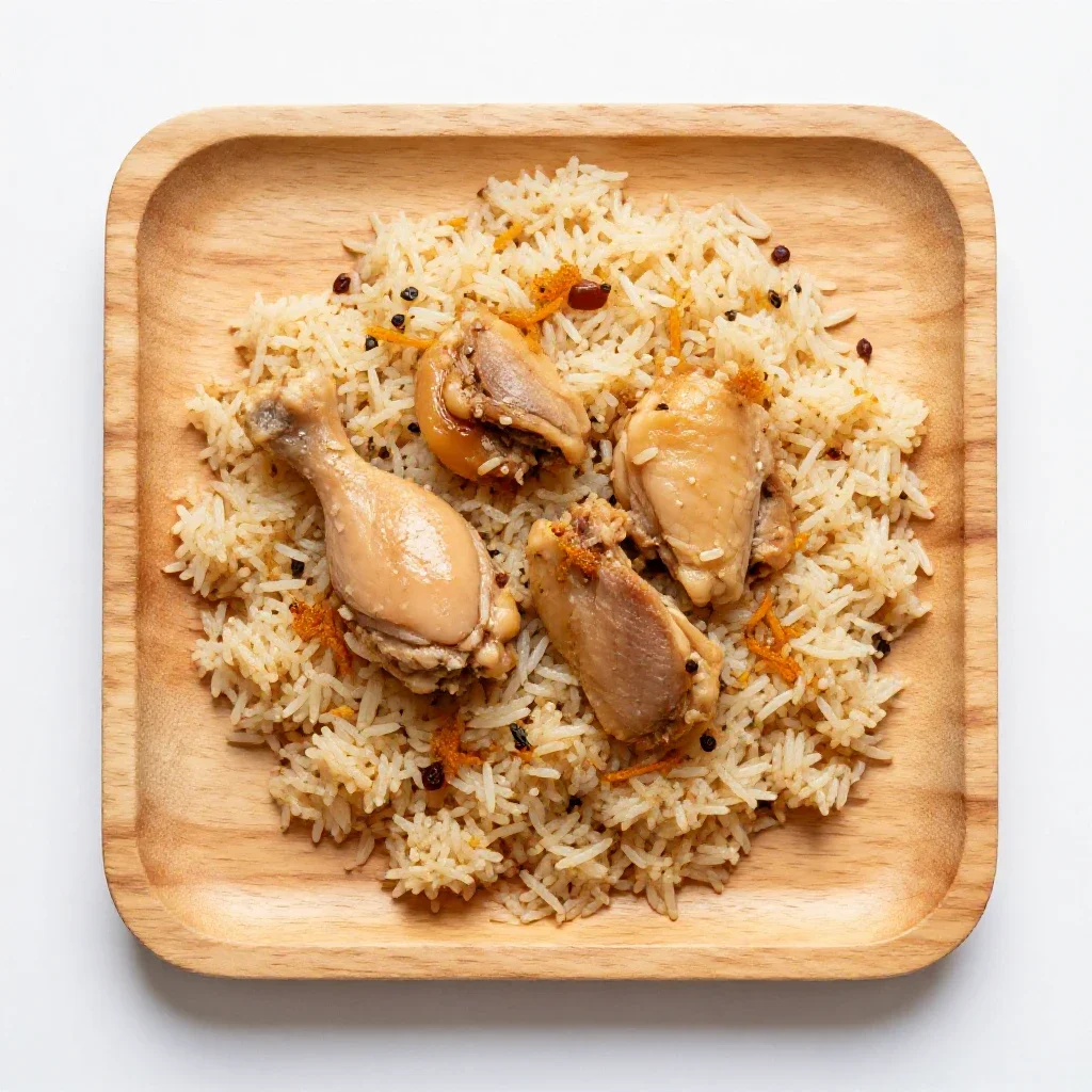Chicken and rice isolated on a white background
