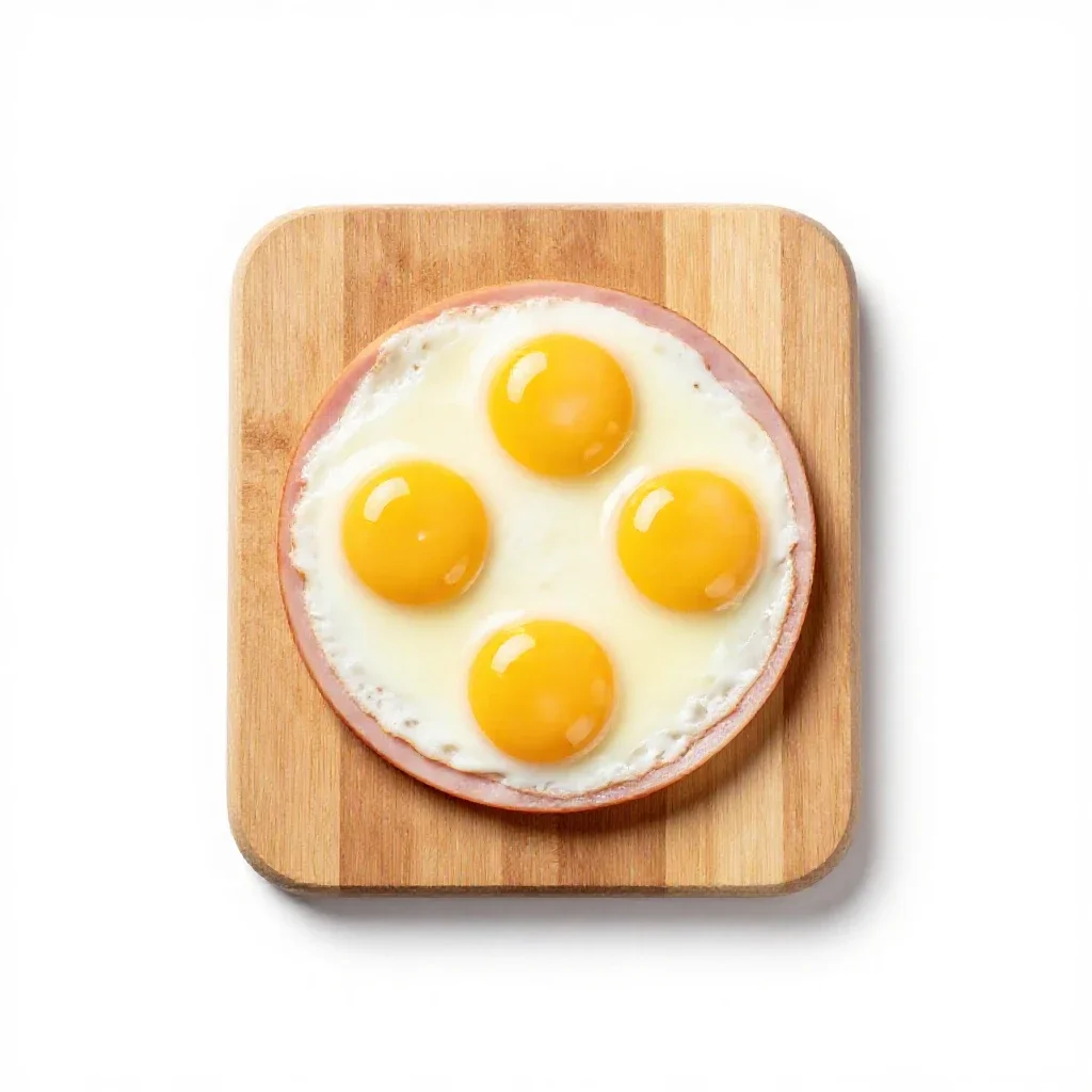 Ham and eggs isolated on a white background