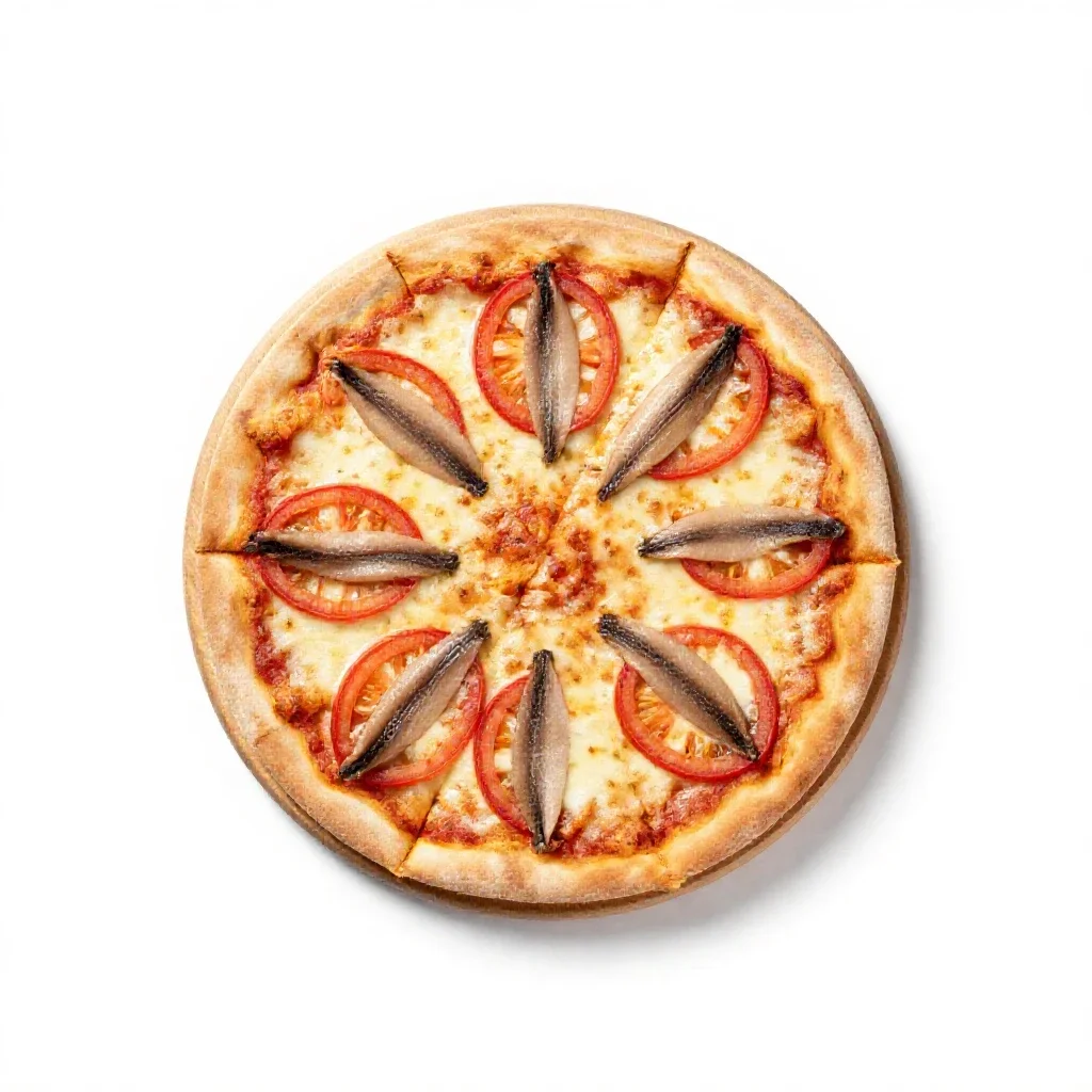 Anchovy pizza isolated on a white background