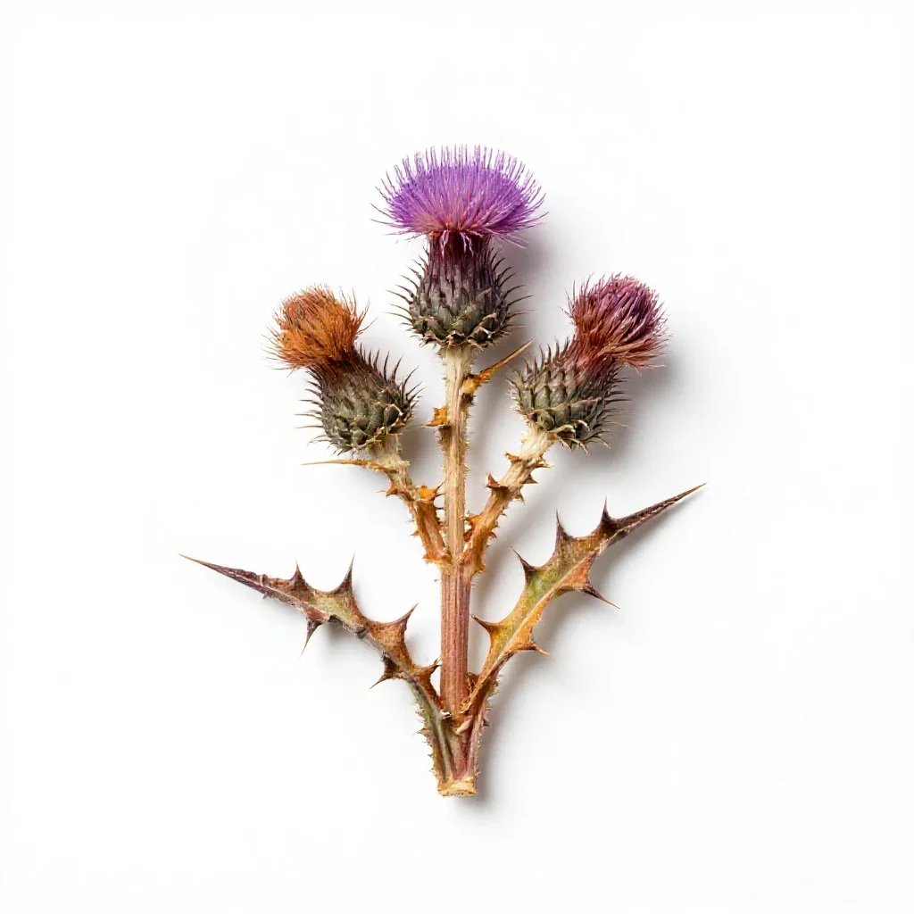 Common carline thistle isolated on a white background