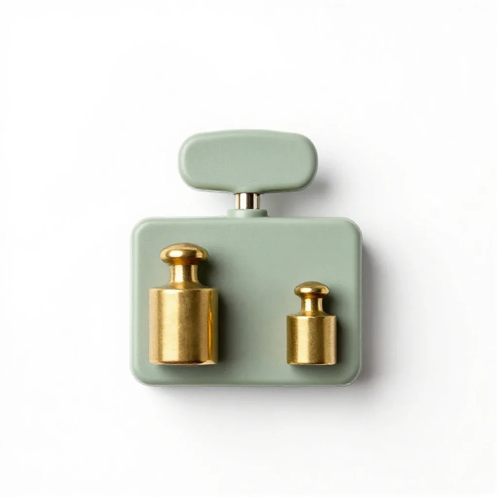 Scale with brass weights isolated on a white background