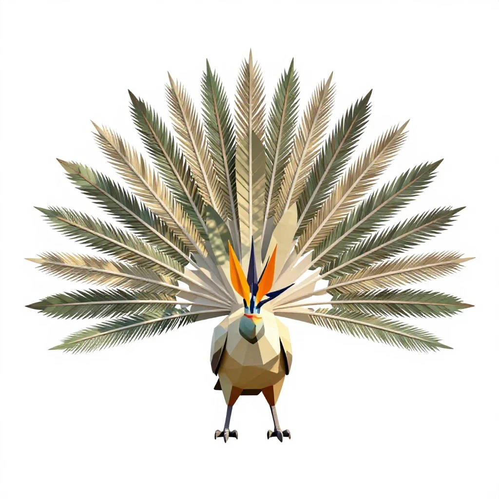 Bird of paradise displaying isolated on a white background
