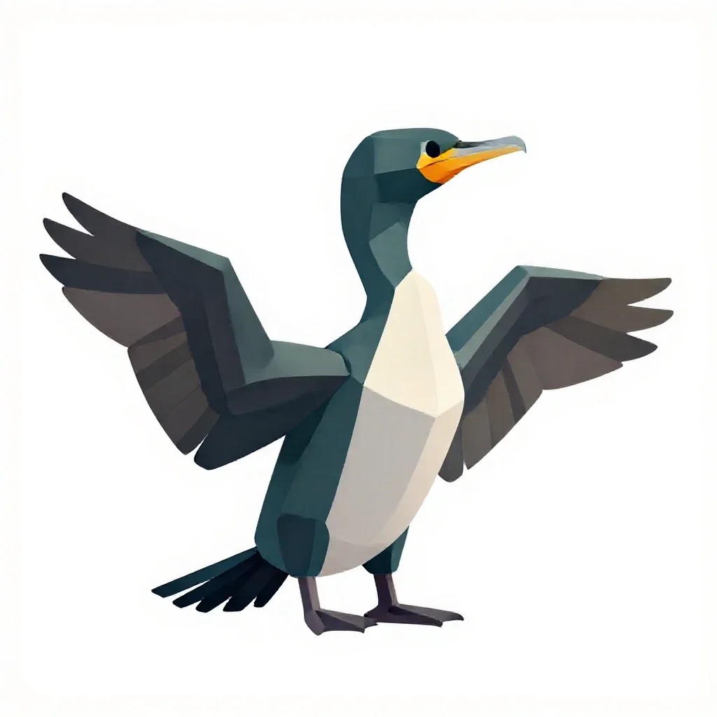 Cormorant drying its wings isolated on a white background