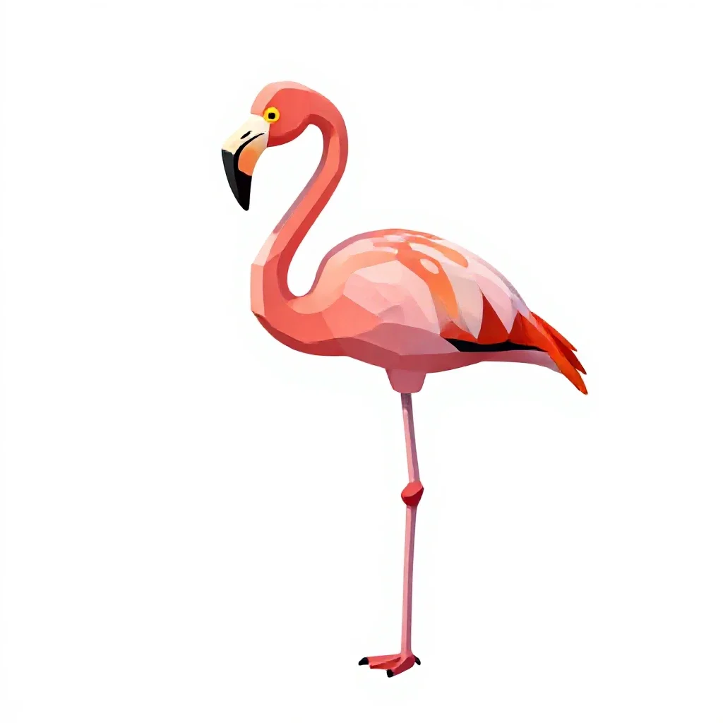 Flamingo on one leg isolated on a white background