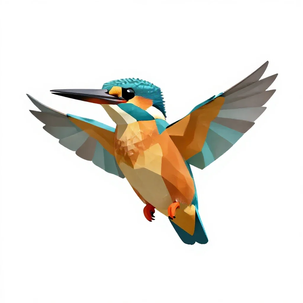 Kingfisher hovering isolated on a white background