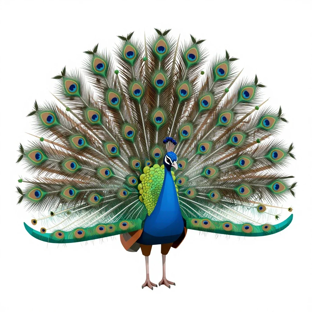 Peacock displaying isolated on a white background