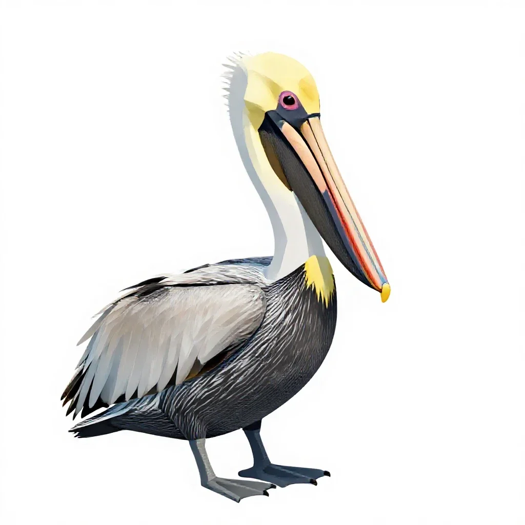 Pelican with its pouch full isolated on a white background