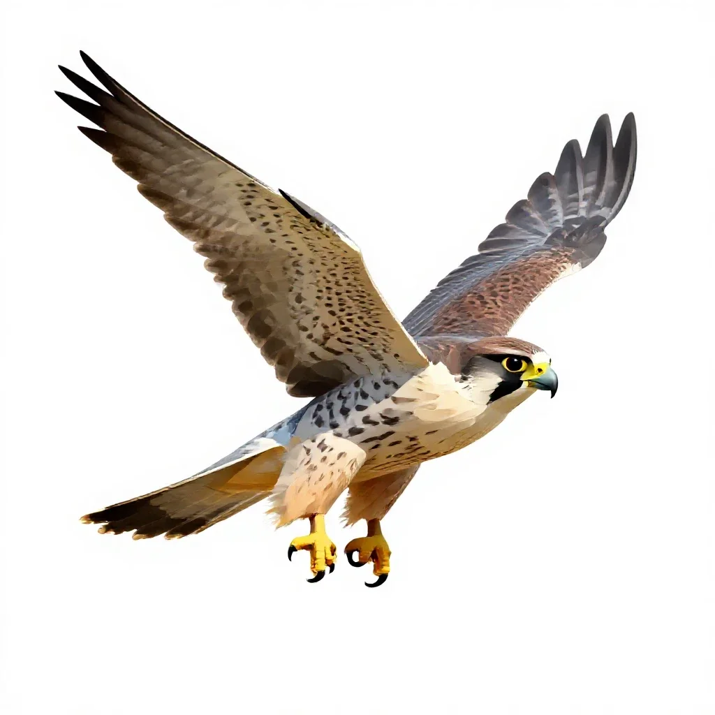 Peregrine falcon stooping isolated on a white background
