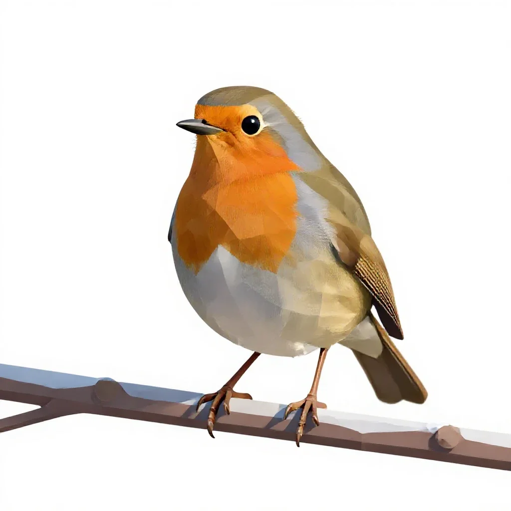 Robin on a frosted branch isolated on a white background