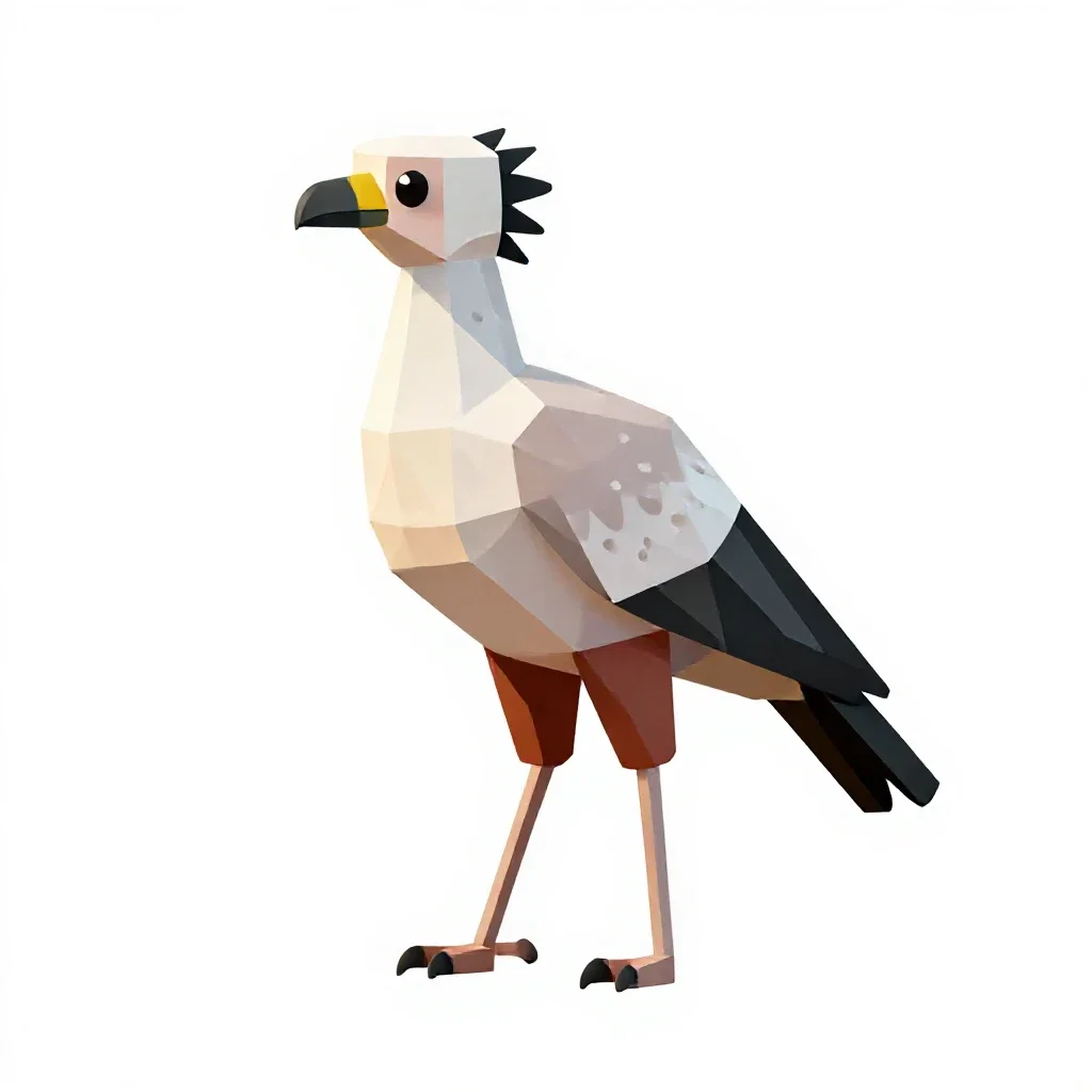 Secretary bird striding isolated on a white background