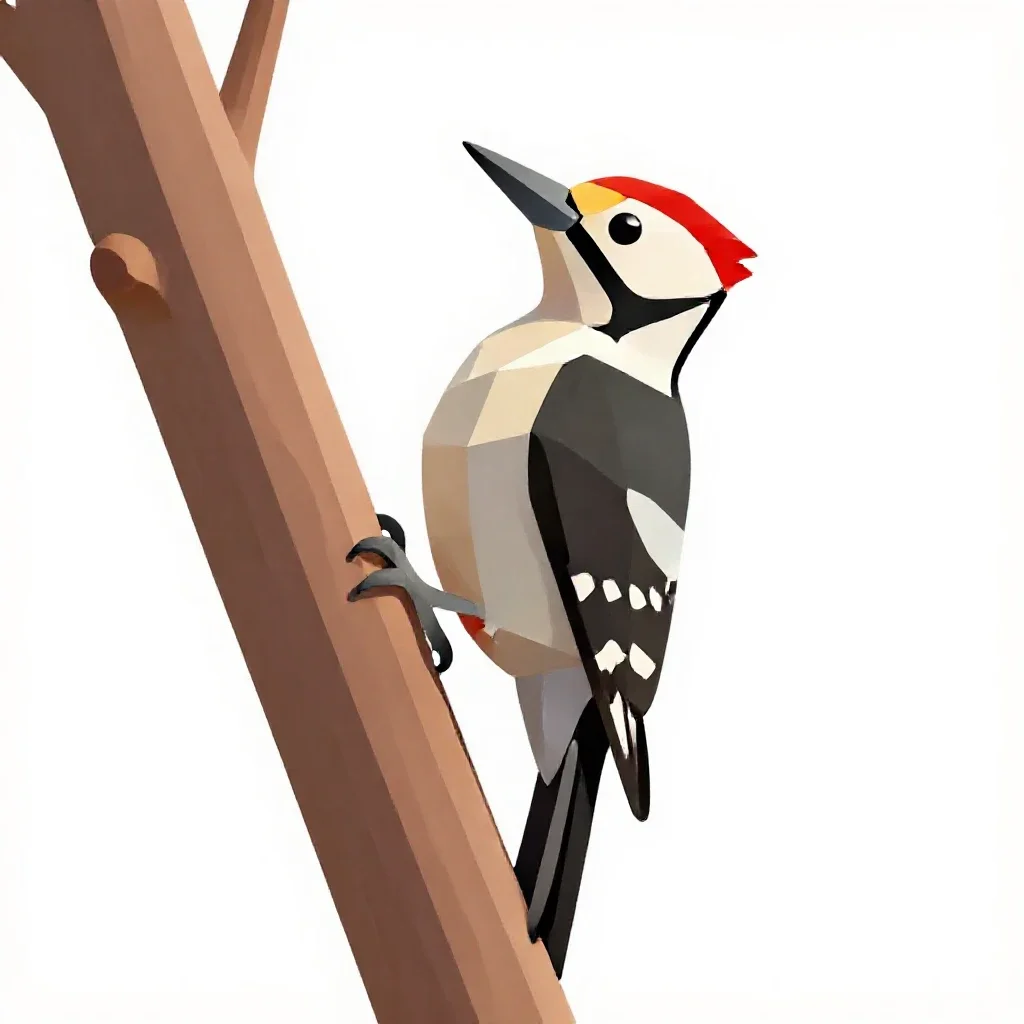 Woodpecker on bark isolated on a white background