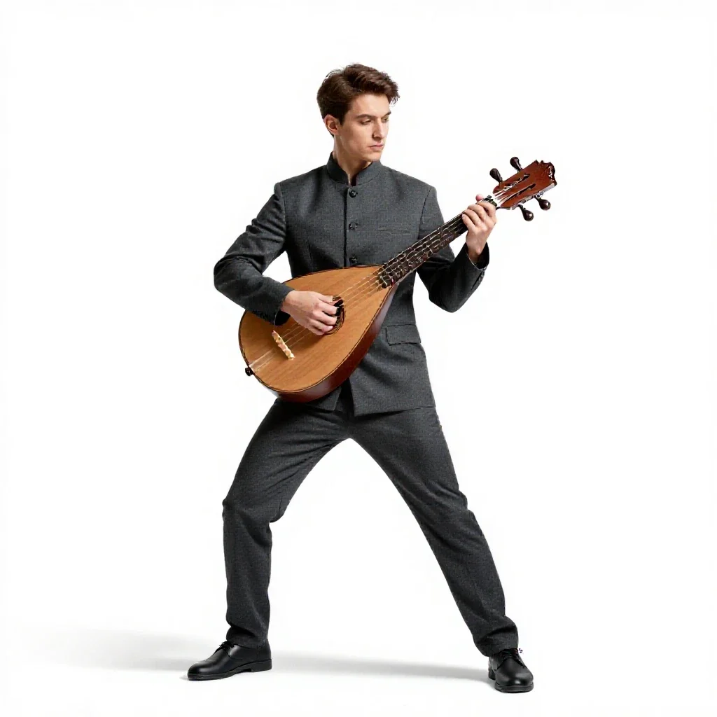 Bard with a travelling lute isolated on a white background