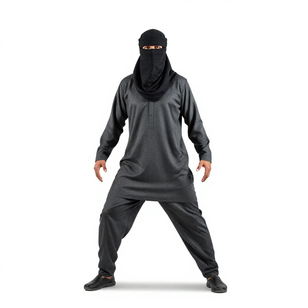Desert nomad with a veiled face isolated on a white background