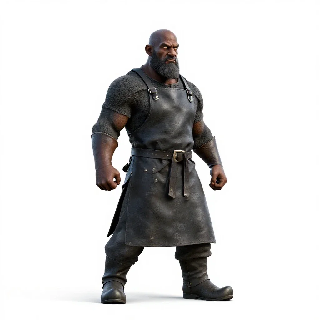 Dwarven blacksmith in a leather apron isolated on a white background