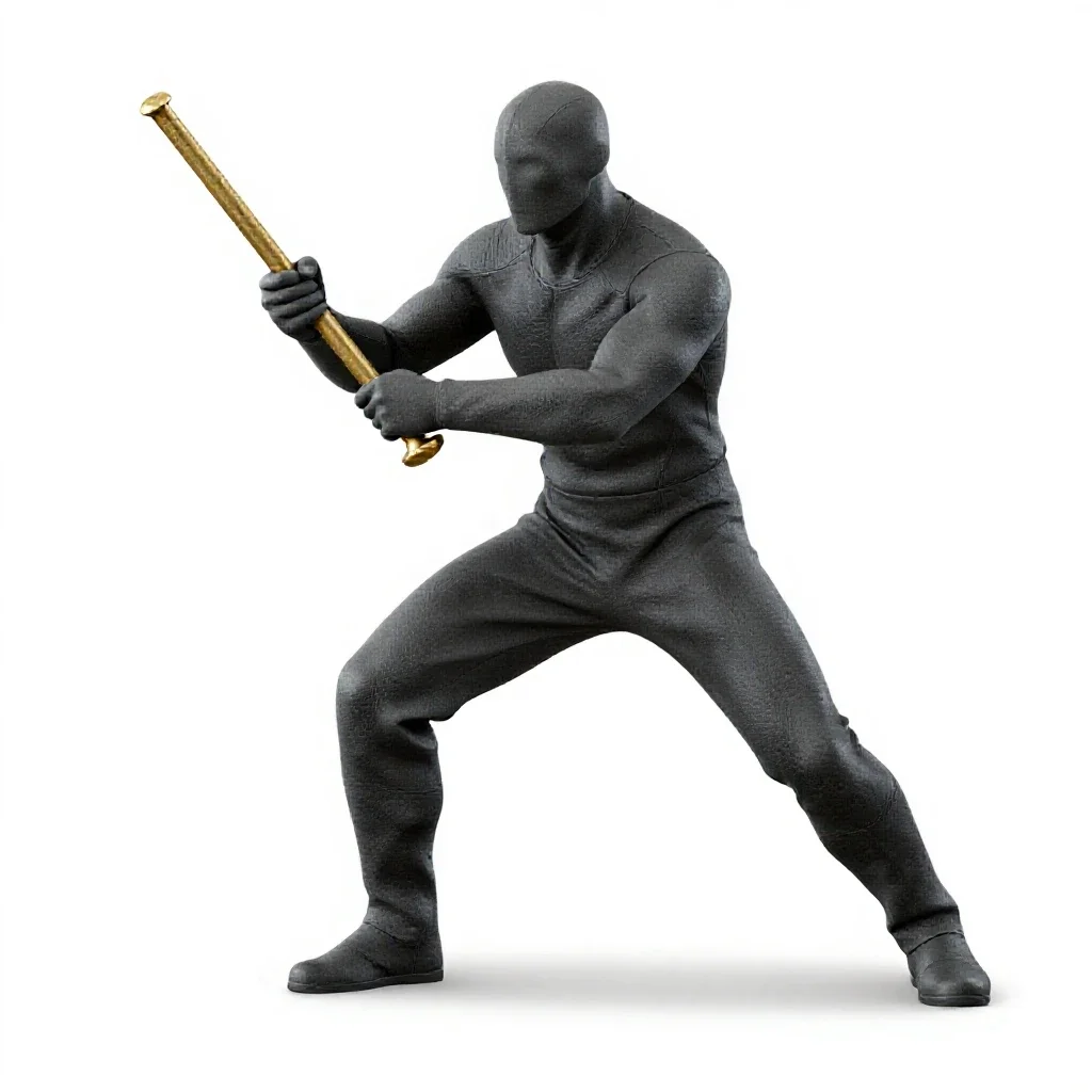 Golem-smith with brass tools isolated on a white background