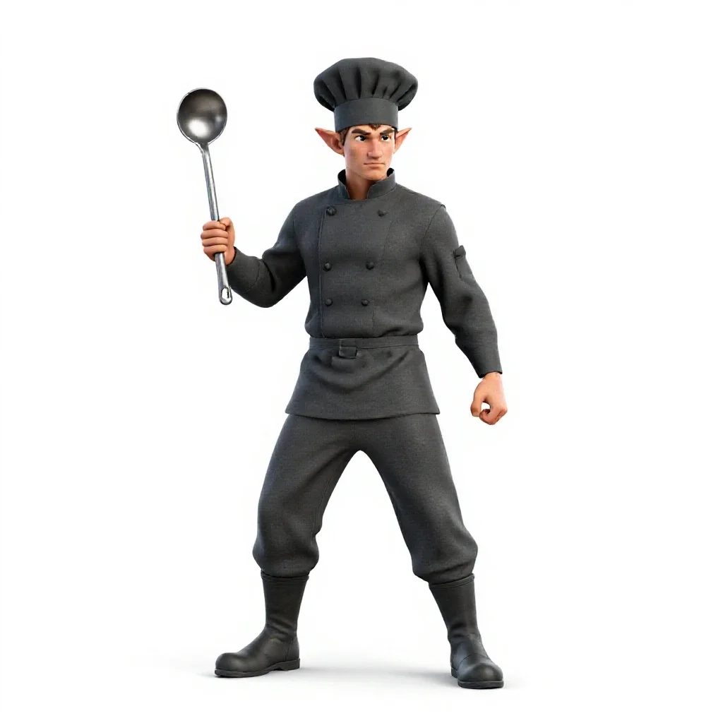 Halfling cook with a ladle isolated on a white background