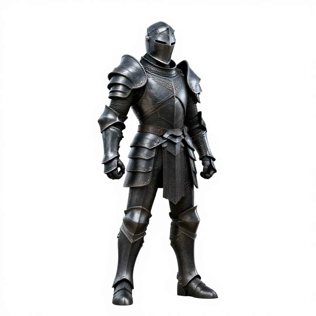 Heavily armoured paladin isolated on a white background