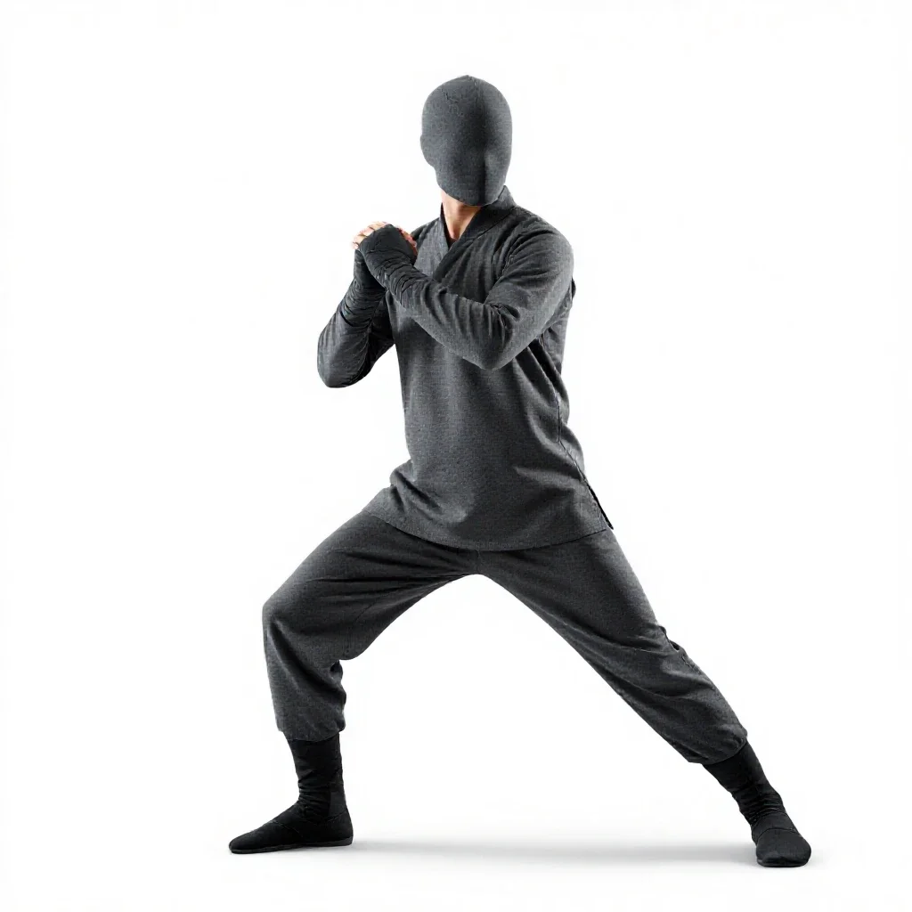Monastic warrior with wrapped hands isolated on a white background