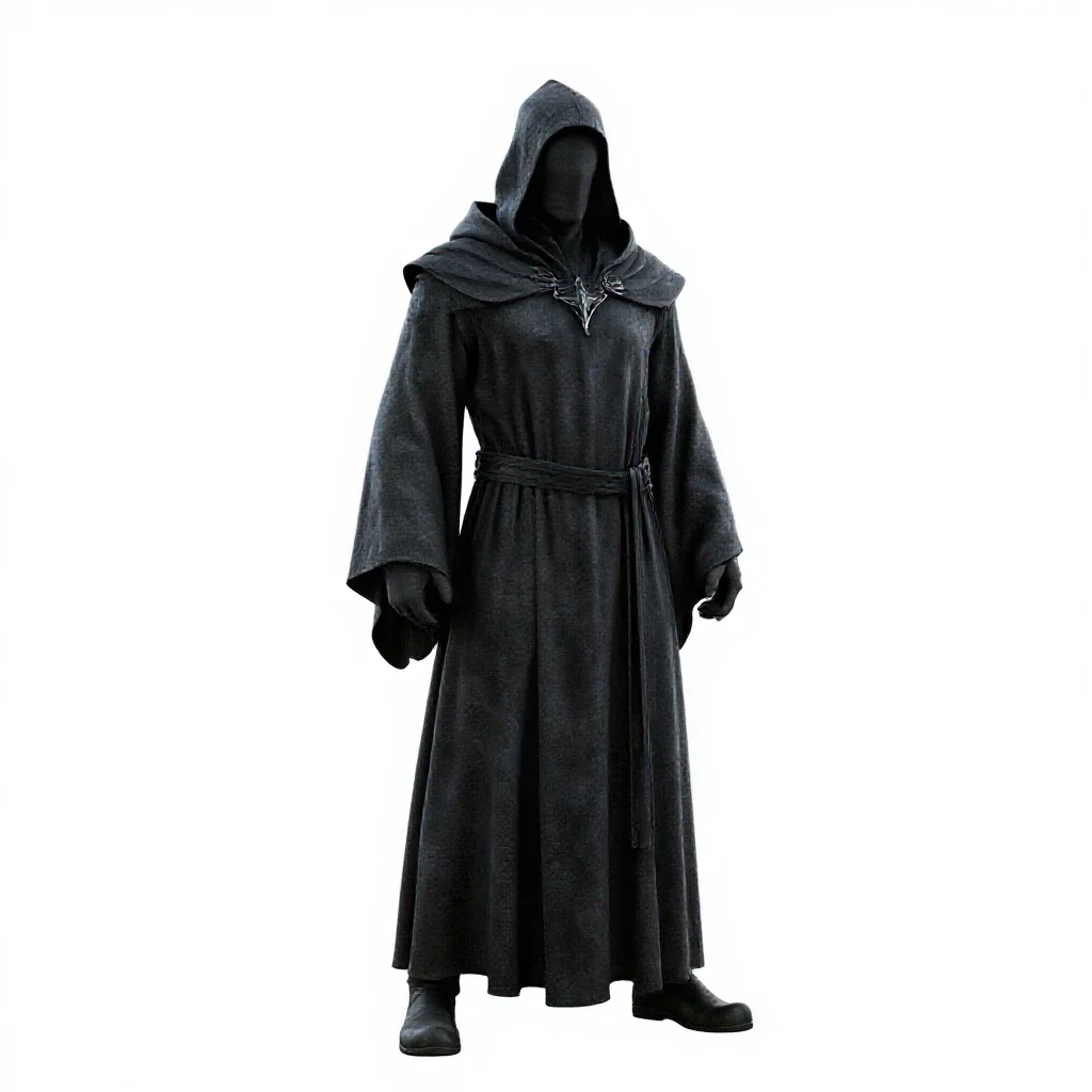 Necromancer in tattered robes isolated on a white background