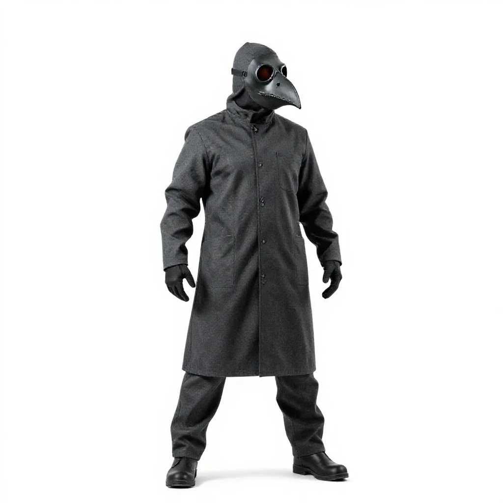 Plague doctor with a beaked mask isolated on a white background