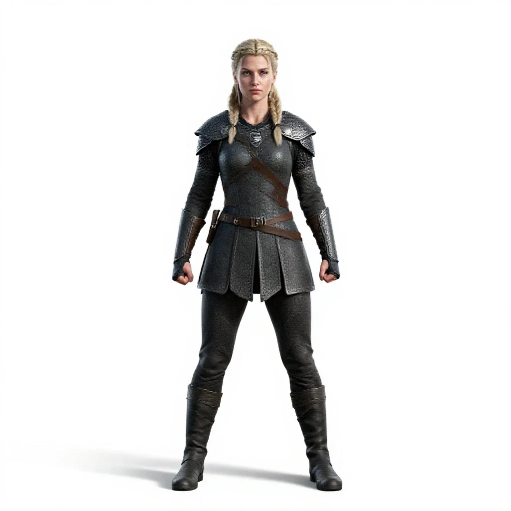 Shieldmaiden with a braided crown isolated on a white background