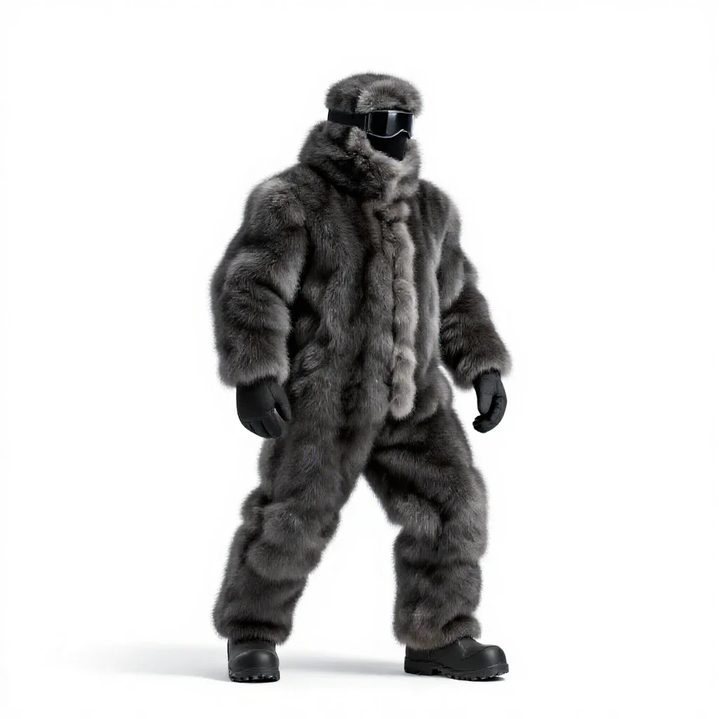 Snow-country hunter in furs isolated on a white background