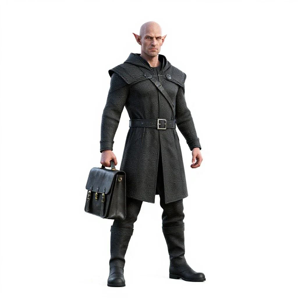 Tiefling scholar with a satchel isolated on a white background