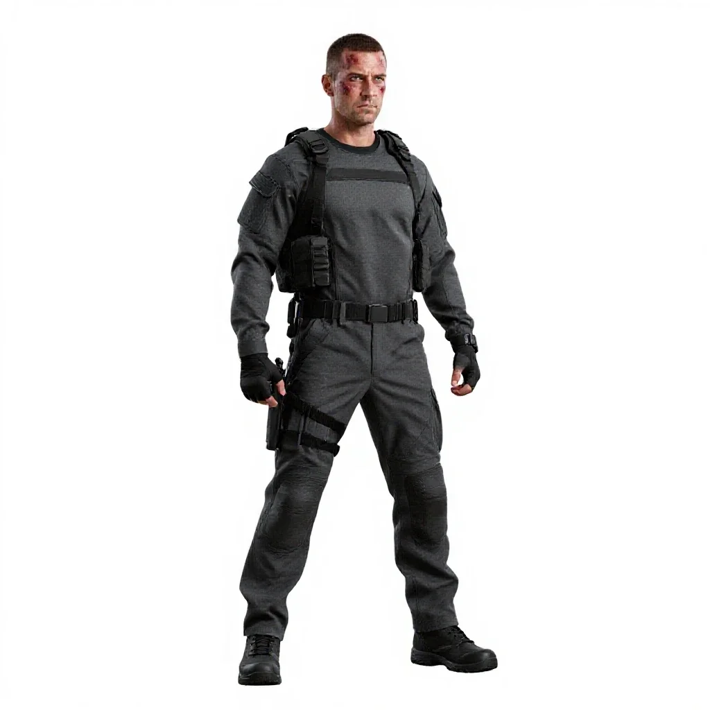 Veteran mercenary with a scarred face isolated on a white background