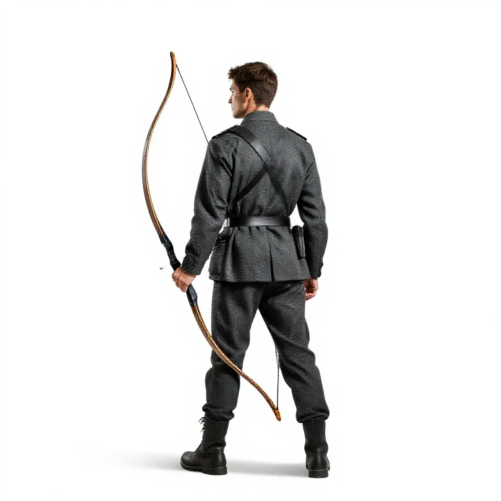 Wandering forest ranger with a longbow isolated on a white background