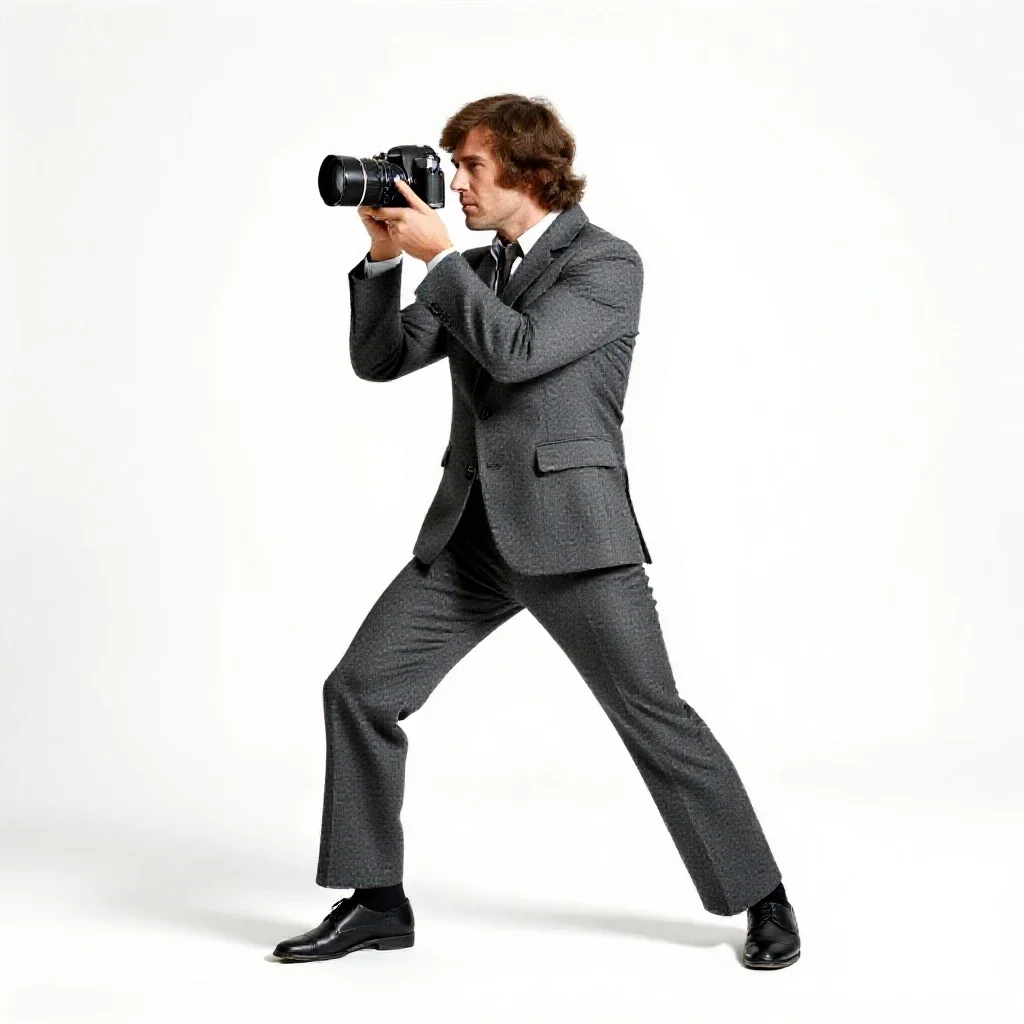 1970s festival photographer isolated on a white background