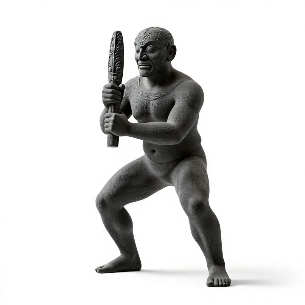 Maori carver at work isolated on a white background