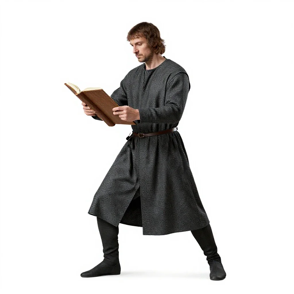 Mediaeval scribe at a lectern isolated on a white background