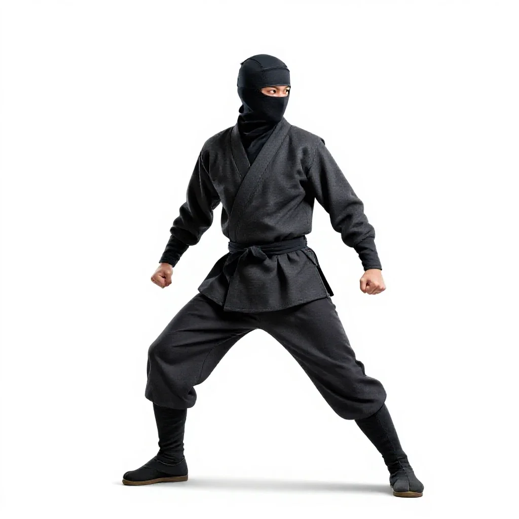 Ninja in dark cloth isolated on a white background