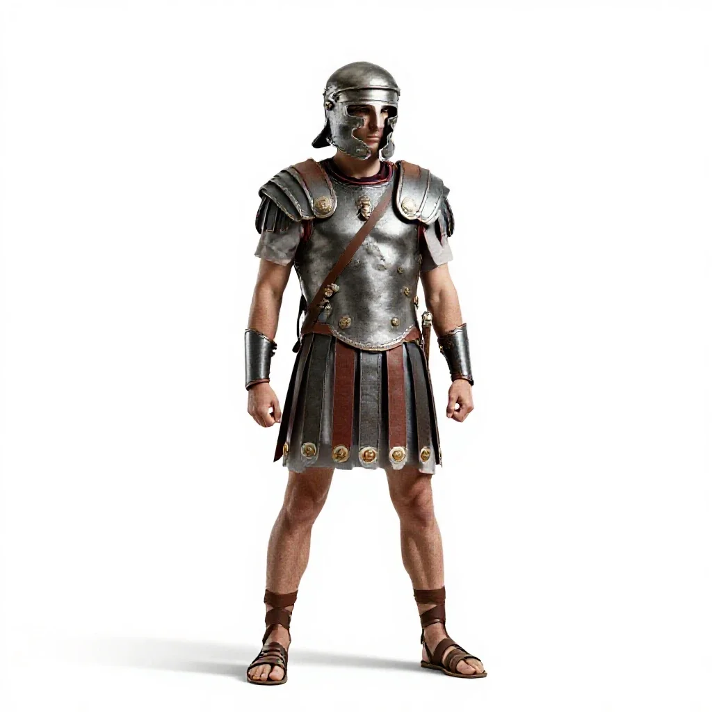 Roman legionary with a scutum isolated on a white background
