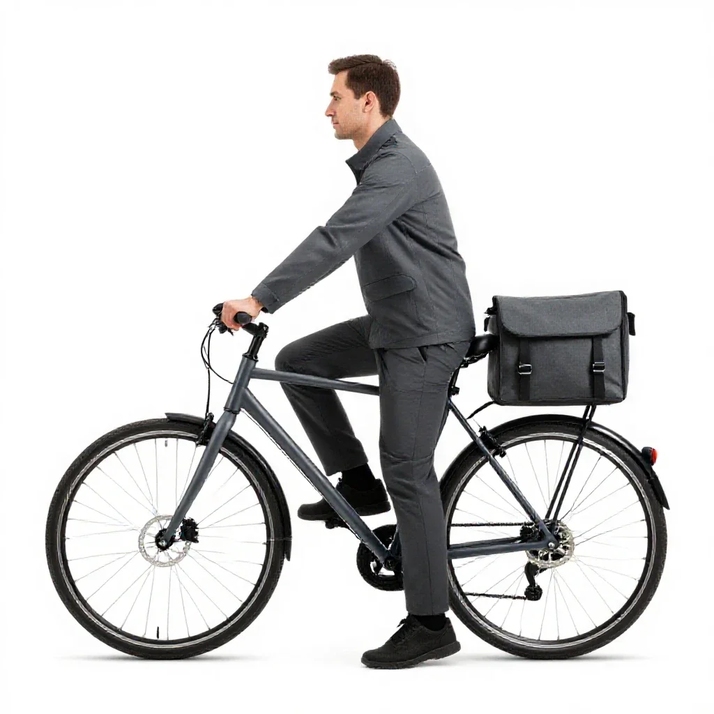 Bicycle courier with a messenger bag isolated on a white background