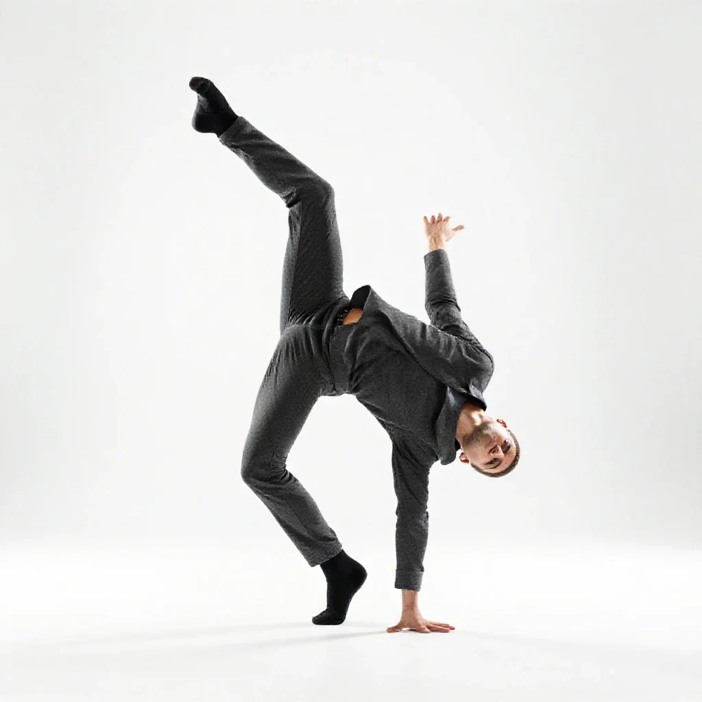 Breakdancer freezing a pose isolated on a white background