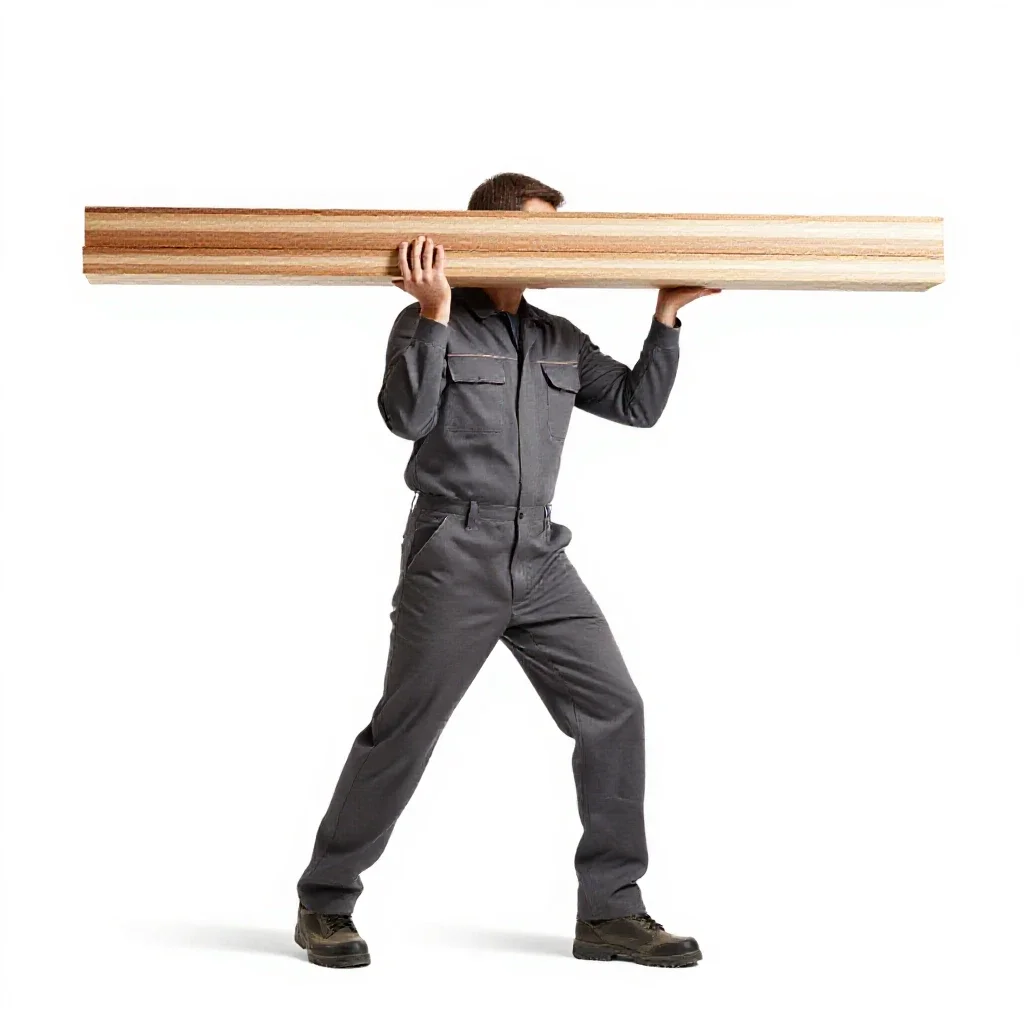 Carpenter shouldering timber isolated on a white background
