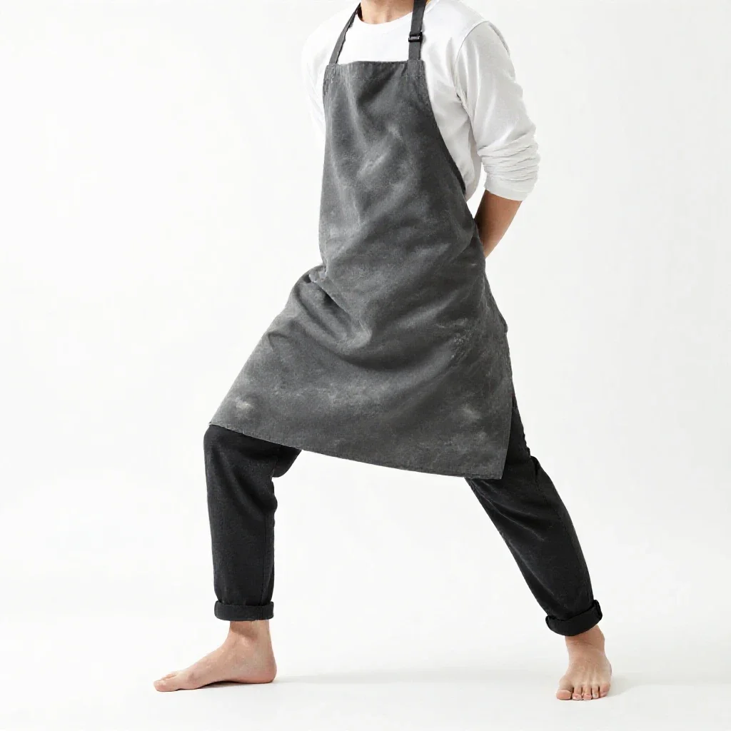 Ceramicist in a clay-dusted apron isolated on a white background