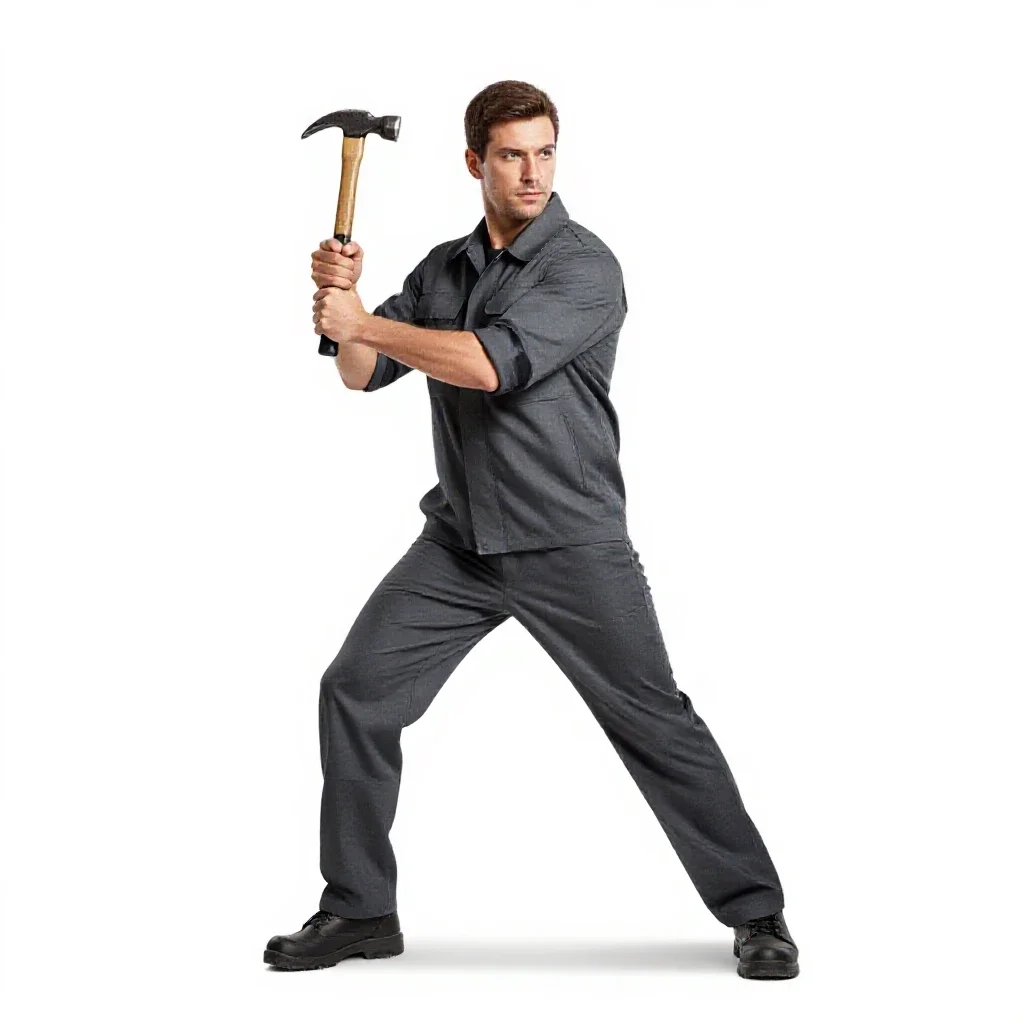 Field geologist with a rock hammer isolated on a white background