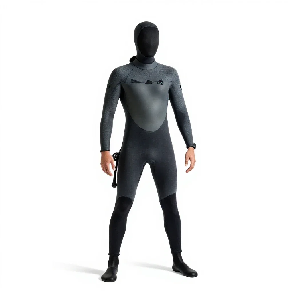 Marine biologist in a wetsuit isolated on a white background
