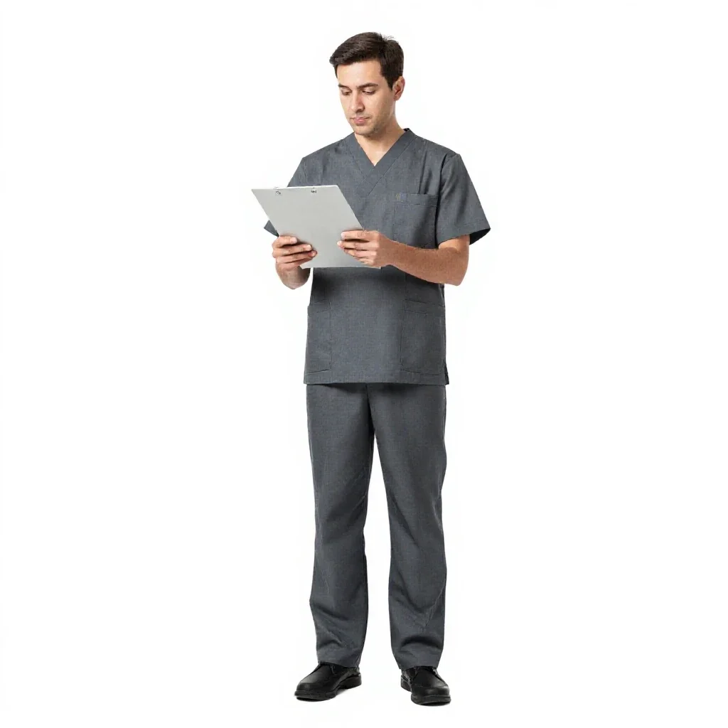 Nurse checking a chart isolated on a white background