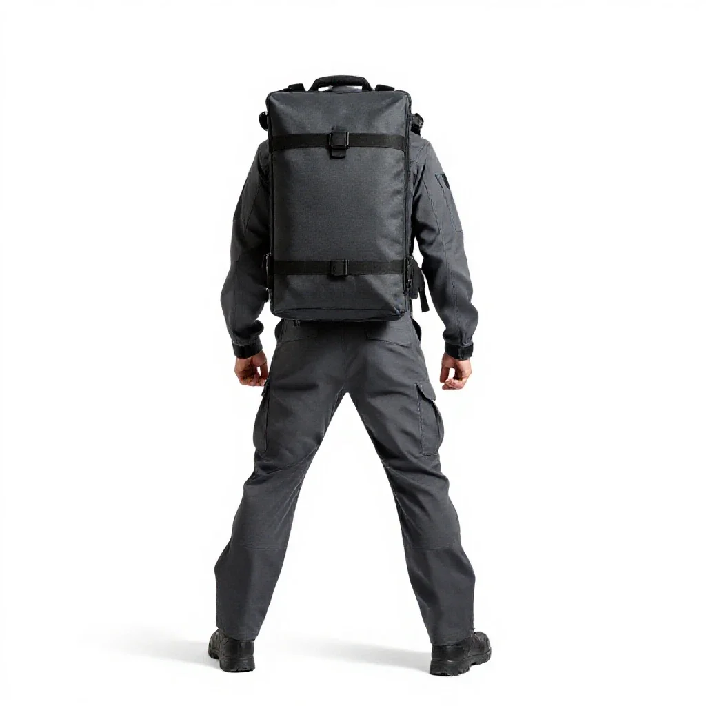 Paramedic with a response bag isolated on a white background