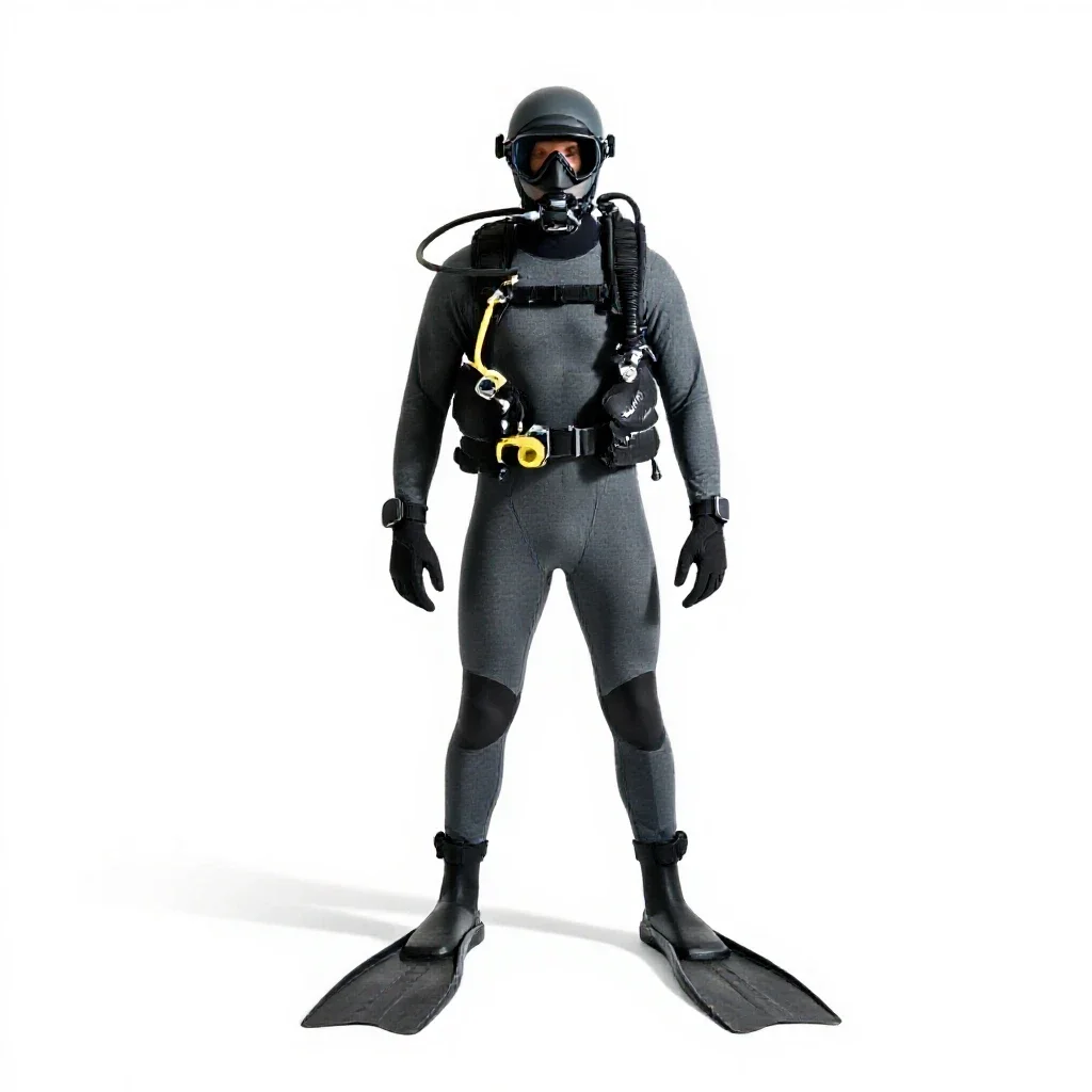 Rescue diver with fins isolated on a white background