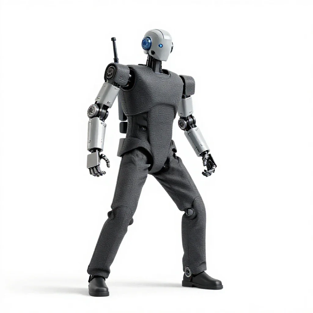 Robotics student with a prototype isolated on a white background