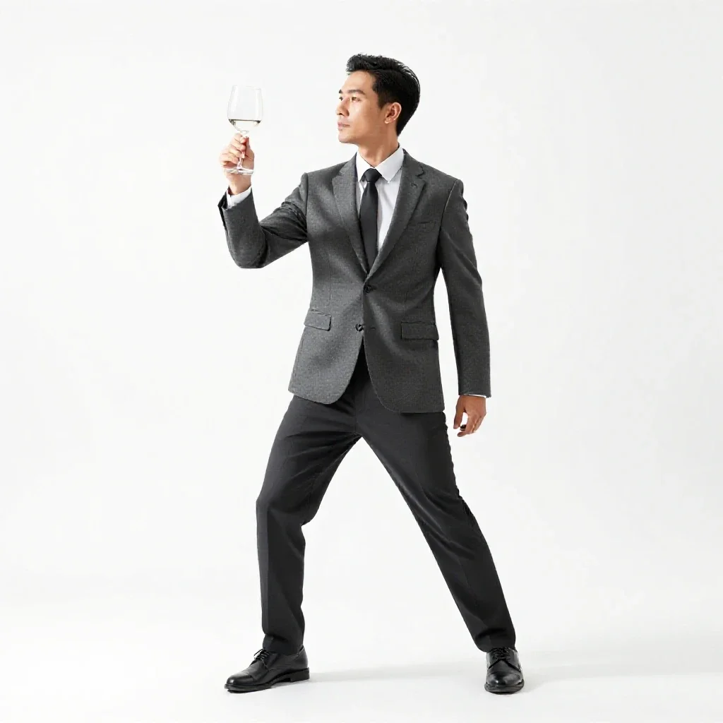 Sommelier examining a glass isolated on a white background