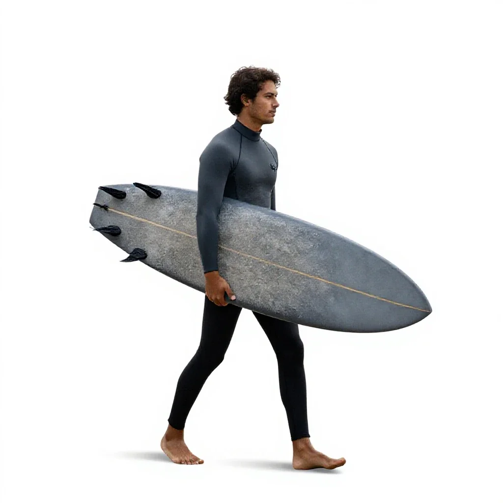 Surfer carrying a board isolated on a white background