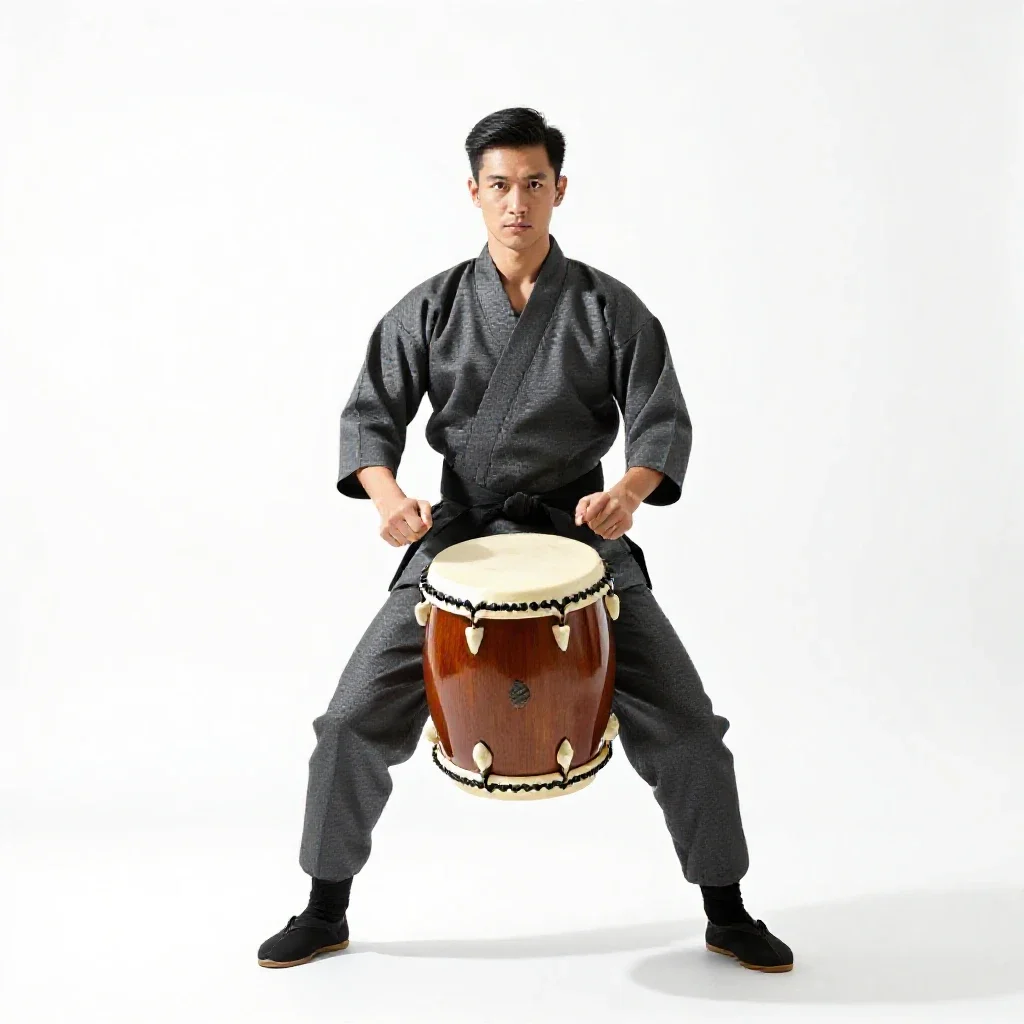 Taiko drummer isolated on a white background