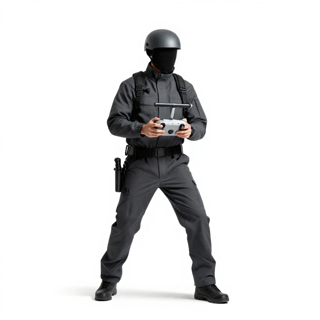 Drone wrangler with a control rig isolated on a white background