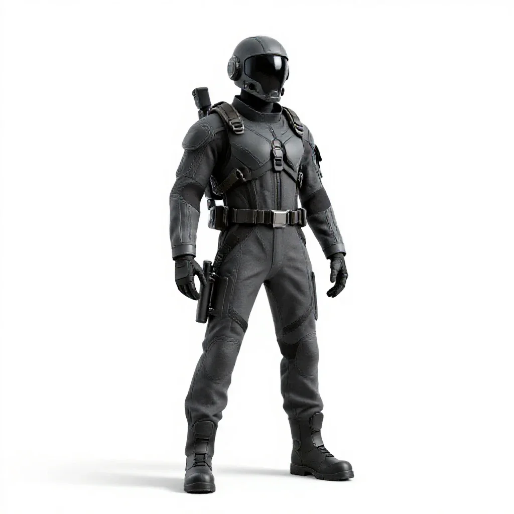 Mech pilot in a flight harness isolated on a white background