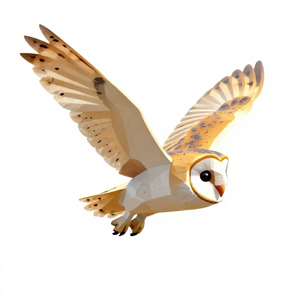 Barn owl in flight isolated on a white background